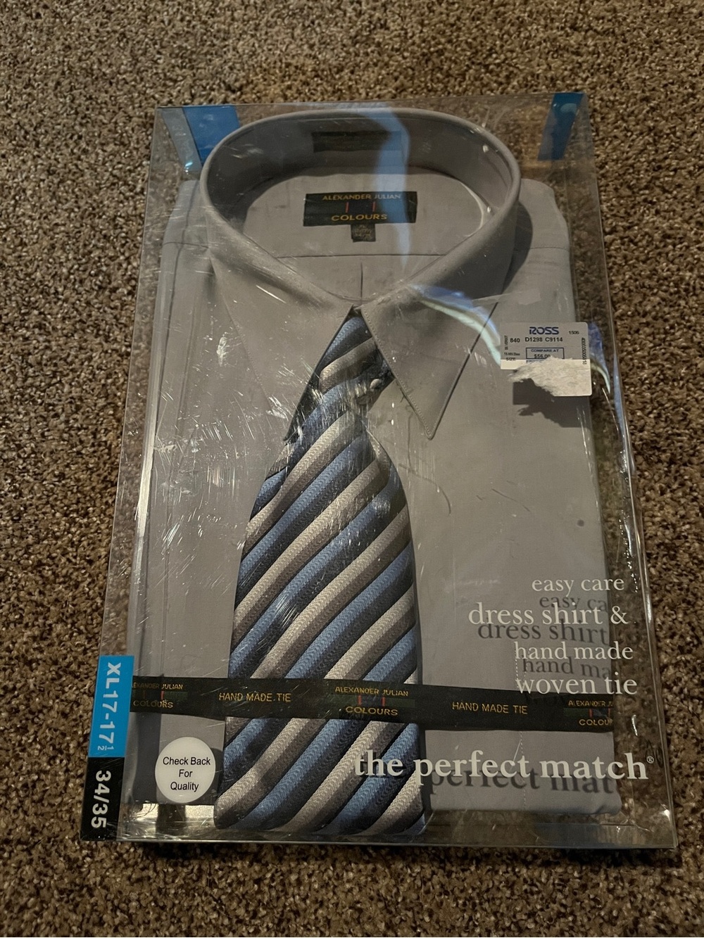 Alexander Julian Gray Dress Shirt with Blue and Silver Striped Tie
